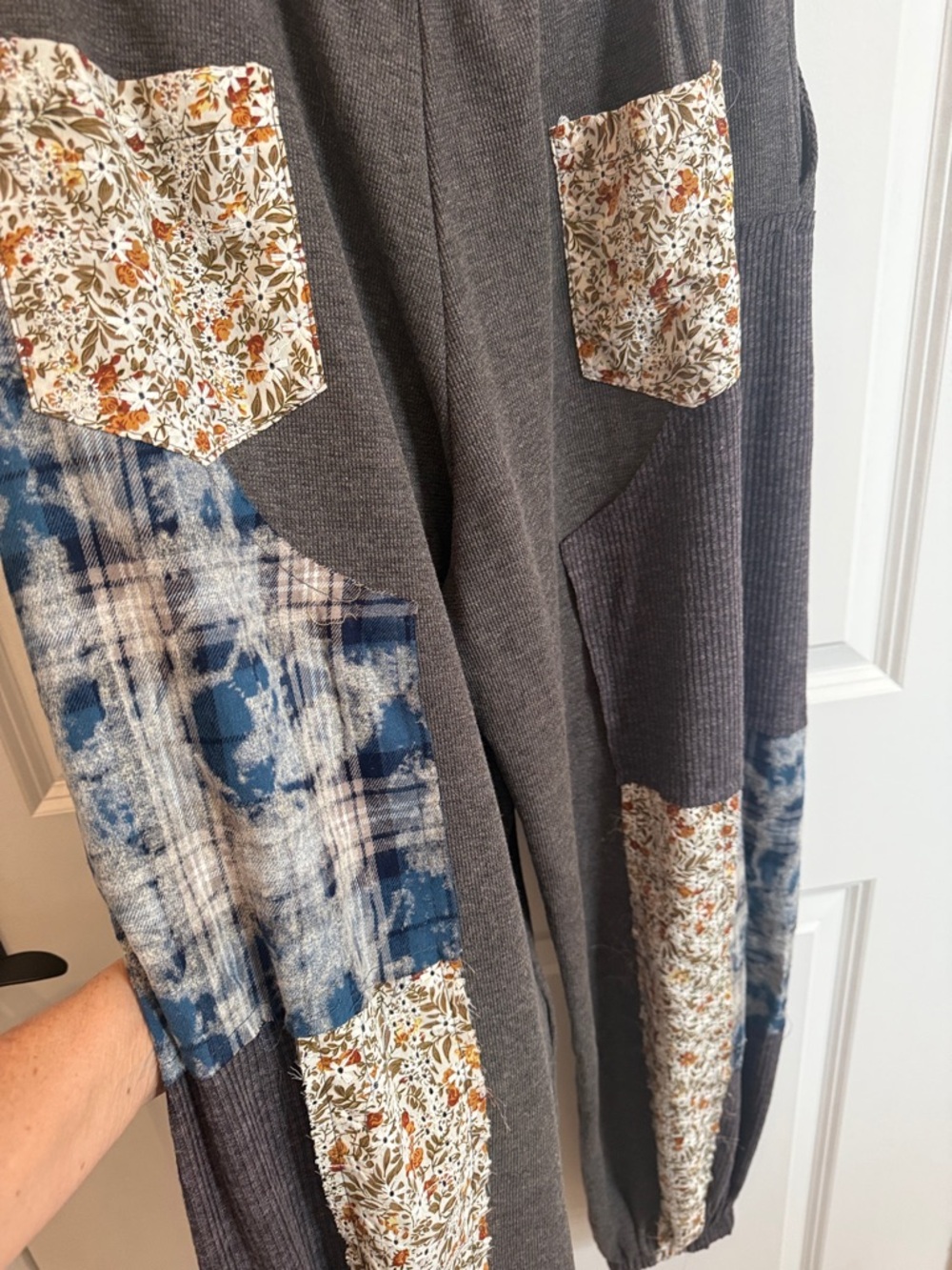 POL Gray Jogger Pants with Blue Patchwork and Floral Drawstrings - Picture 12 of 17